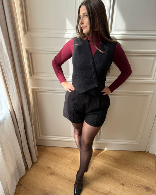 Gilet sans manches effet tweed Noir