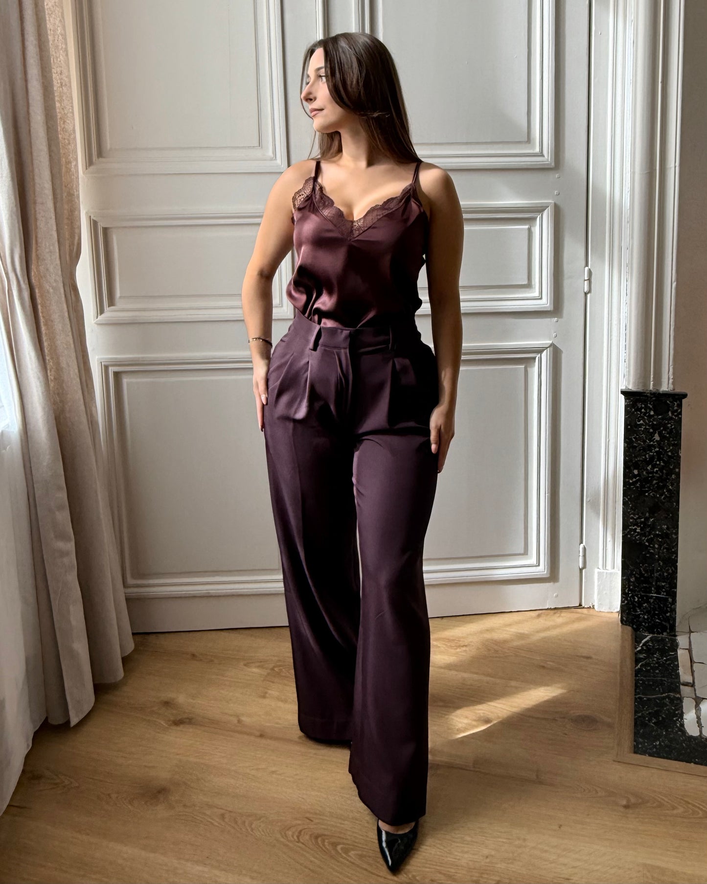 Caraco satiné lie de vin