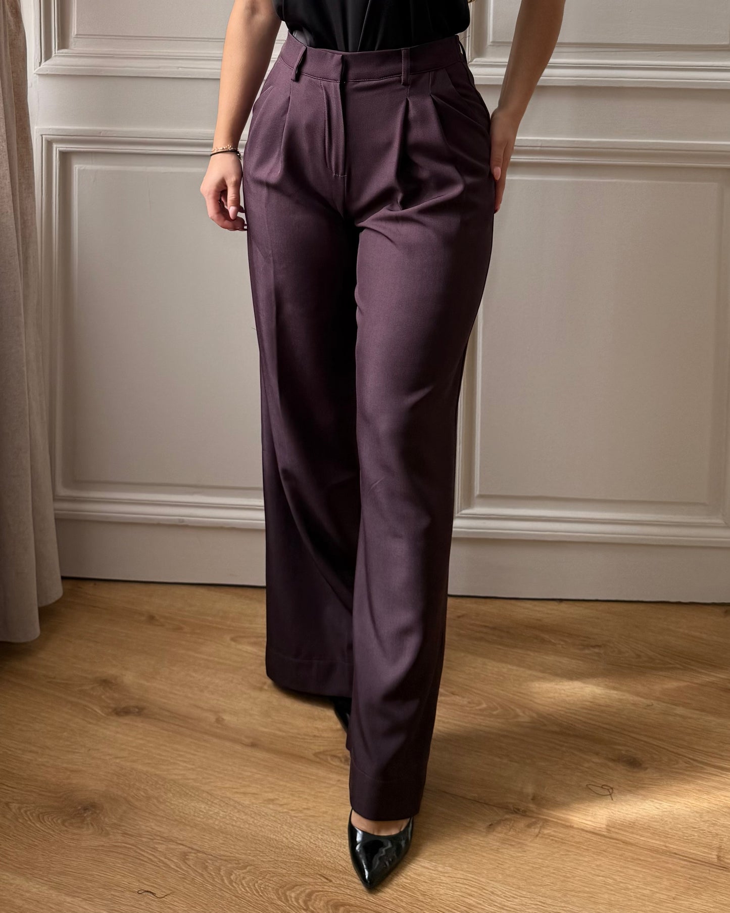 Pantalons à pinces lie de vin