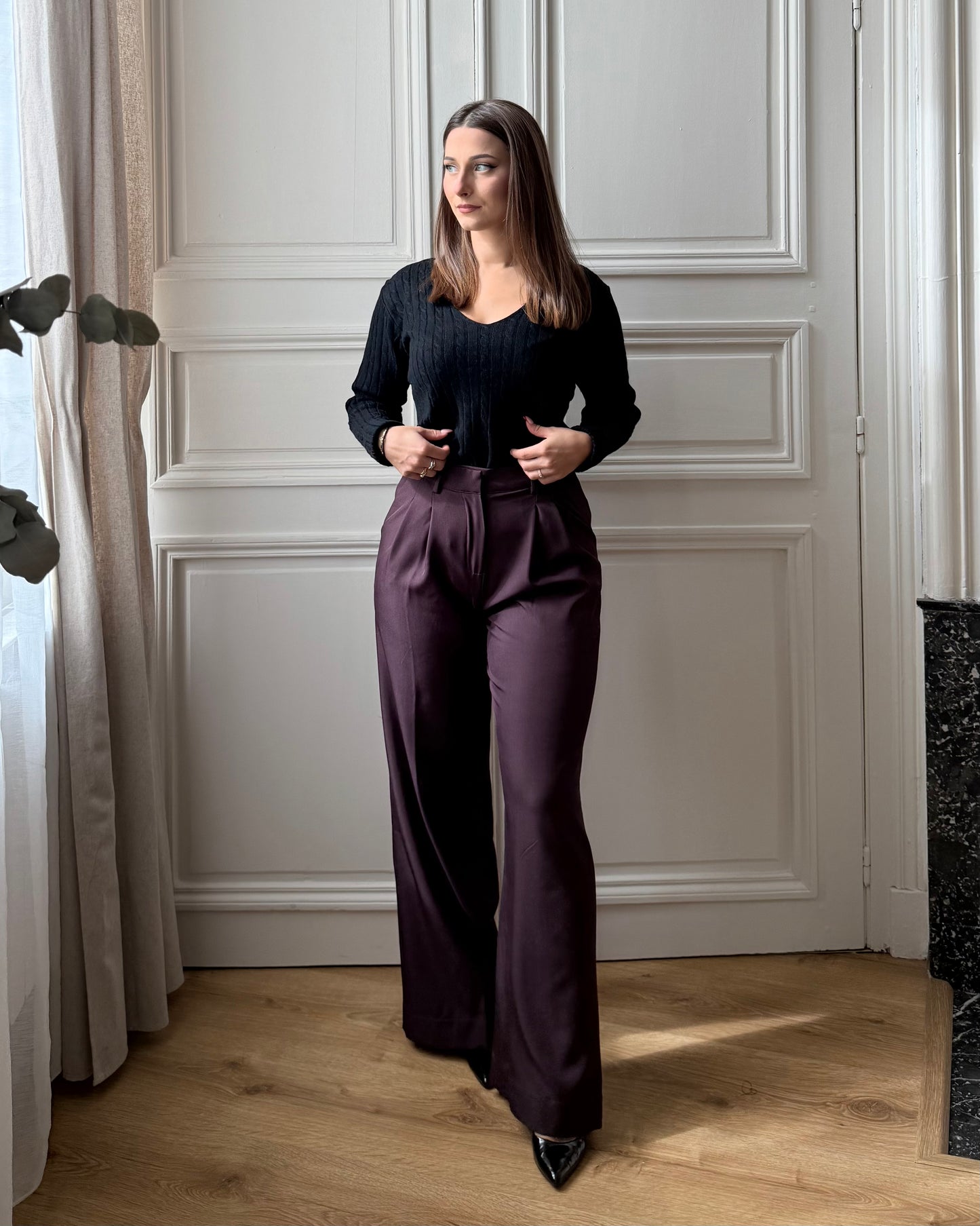 Pull torsadé coll V noir