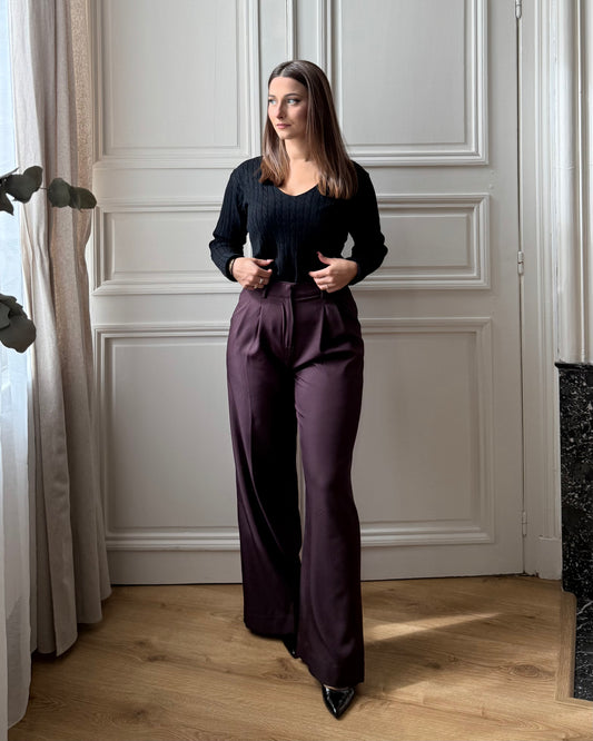 Pull torsadé coll V noir