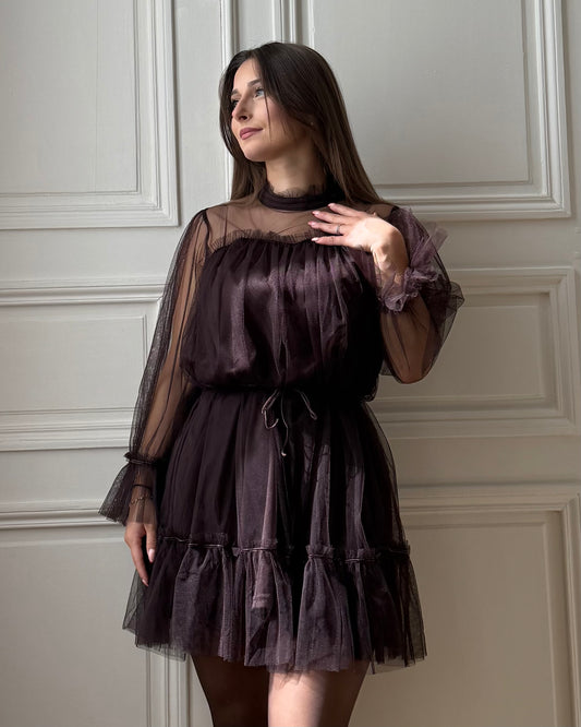Robe en tulle marron