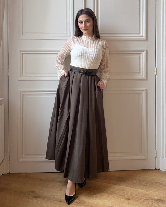 Jupe longue plissée kaki
