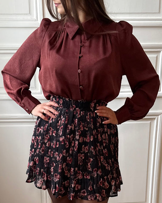 Chemise satinée Bordeaux