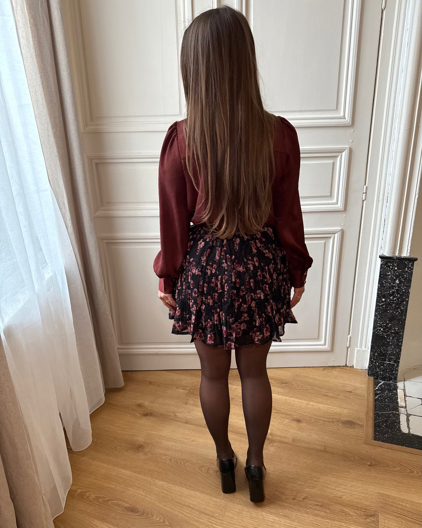 Chemise satinée Bordeaux