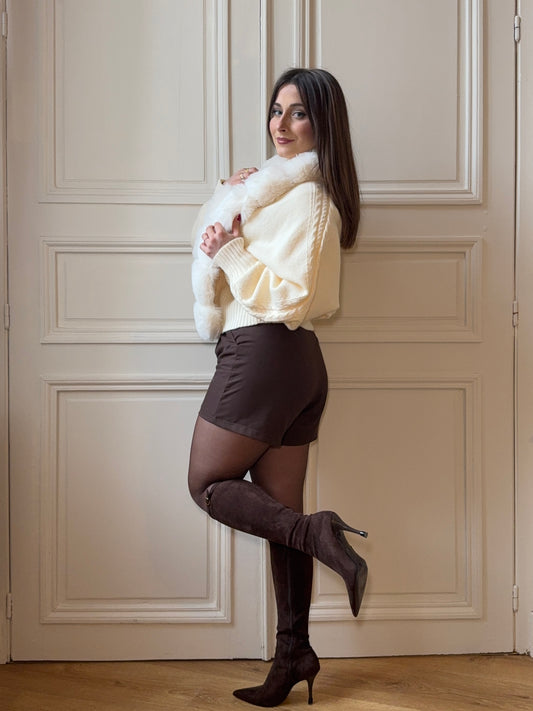 Cardigan col fourrure amovible