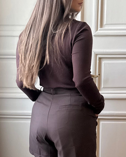 Short avec ceinture Marron