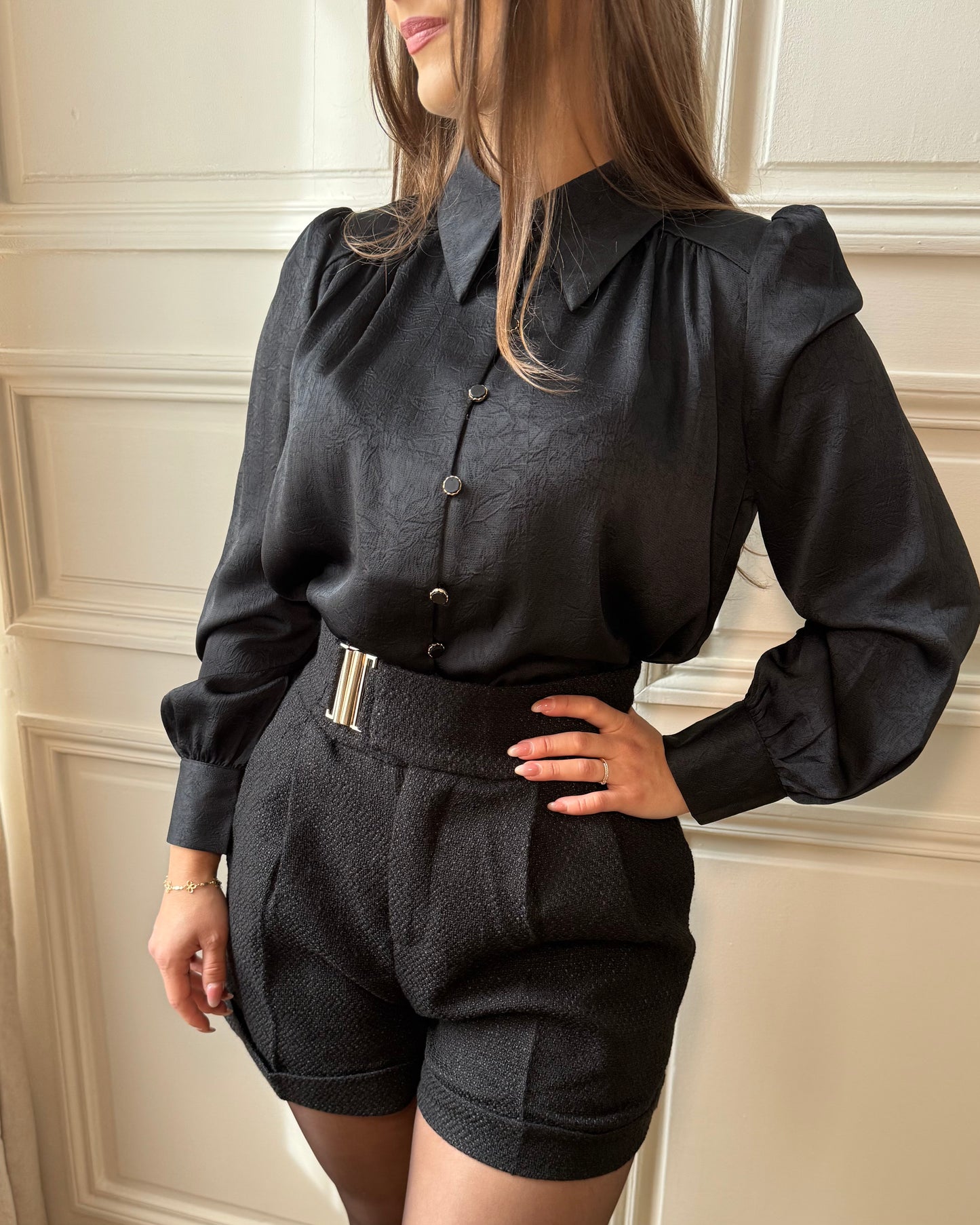 Chemise satinée Noire