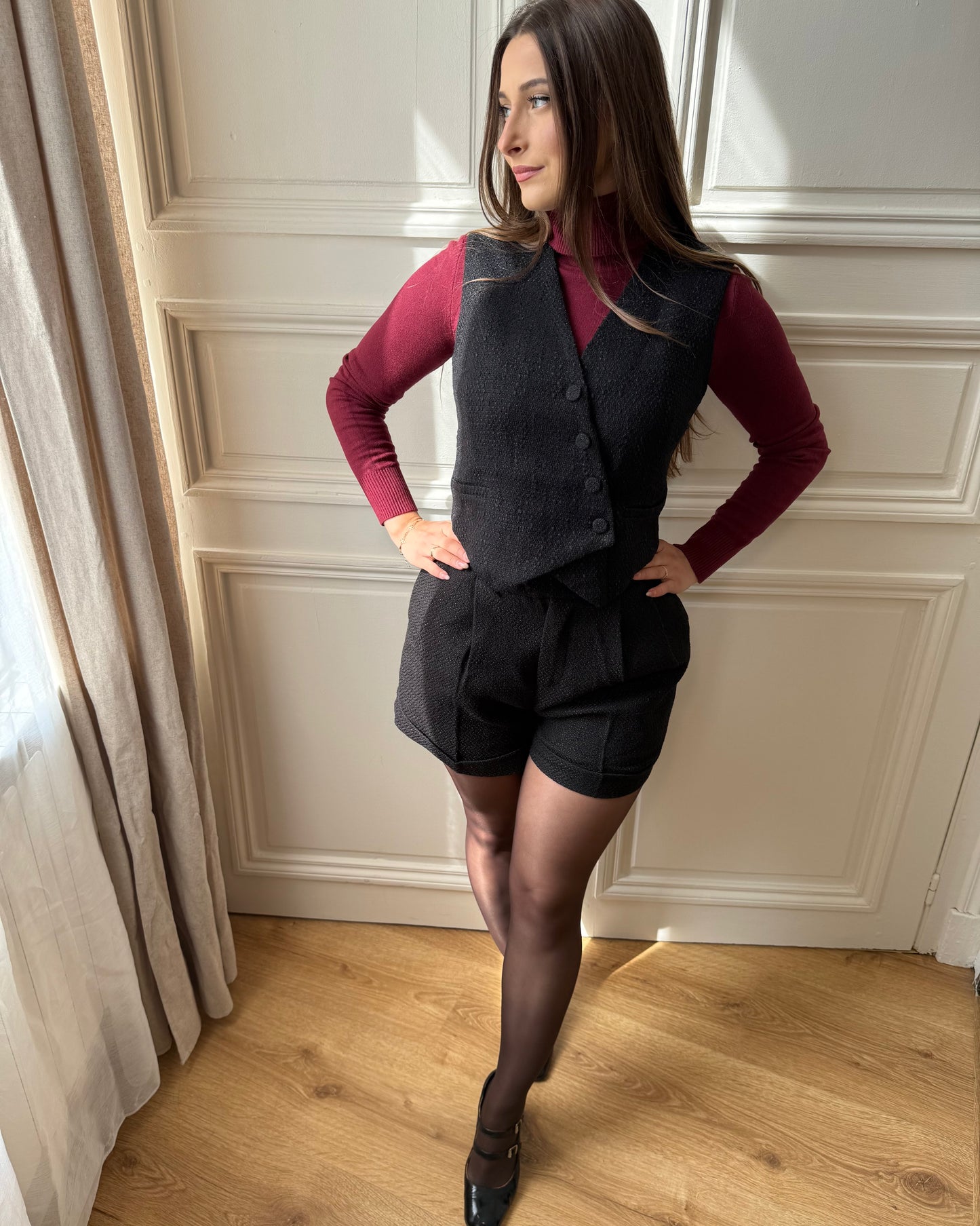 Gilet sans manches effet tweed Noir