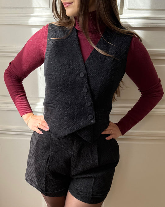 Gilet sans manches effet tweed Noir