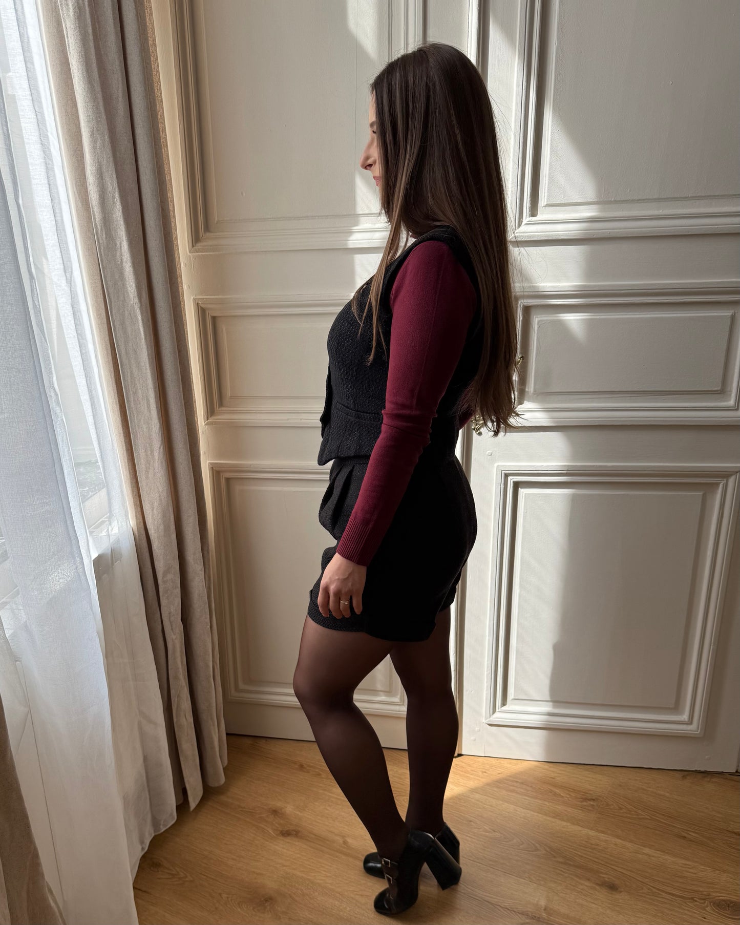 Gilet sans manches effet tweed Noir