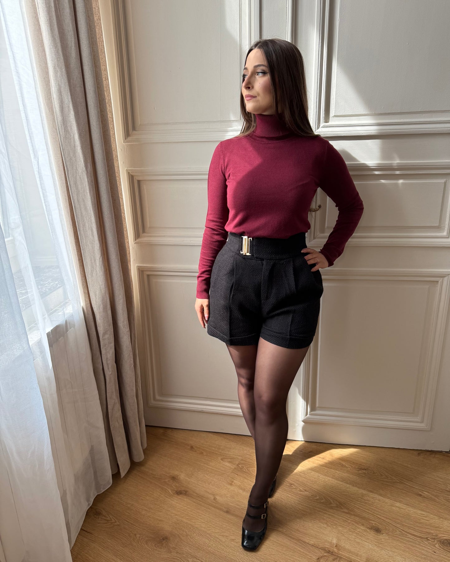 Pull col roulé Bordeaux