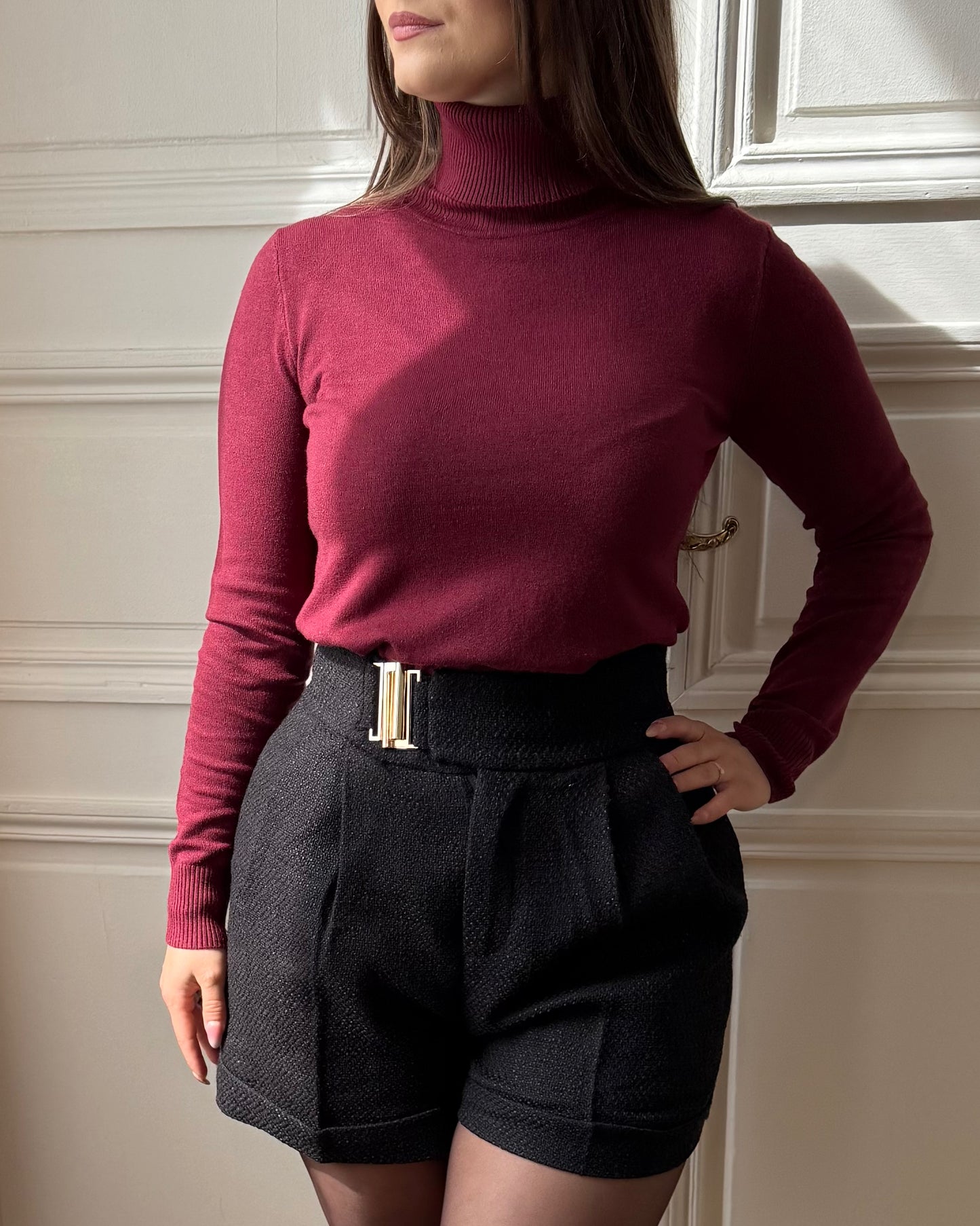 Pull col roulé Bordeaux