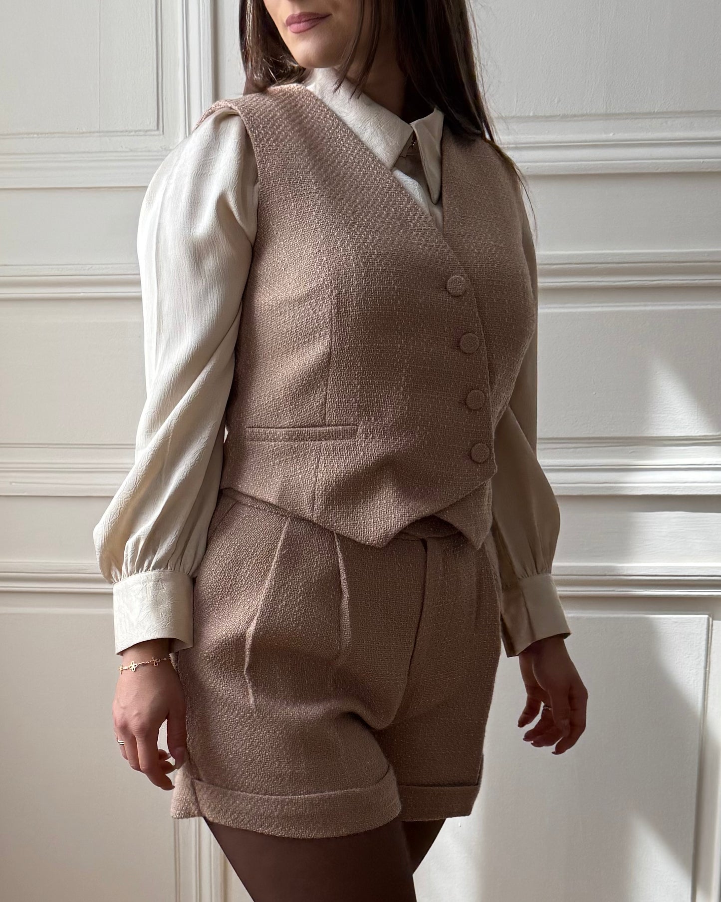 Gilet sans manches effet tweed Beige