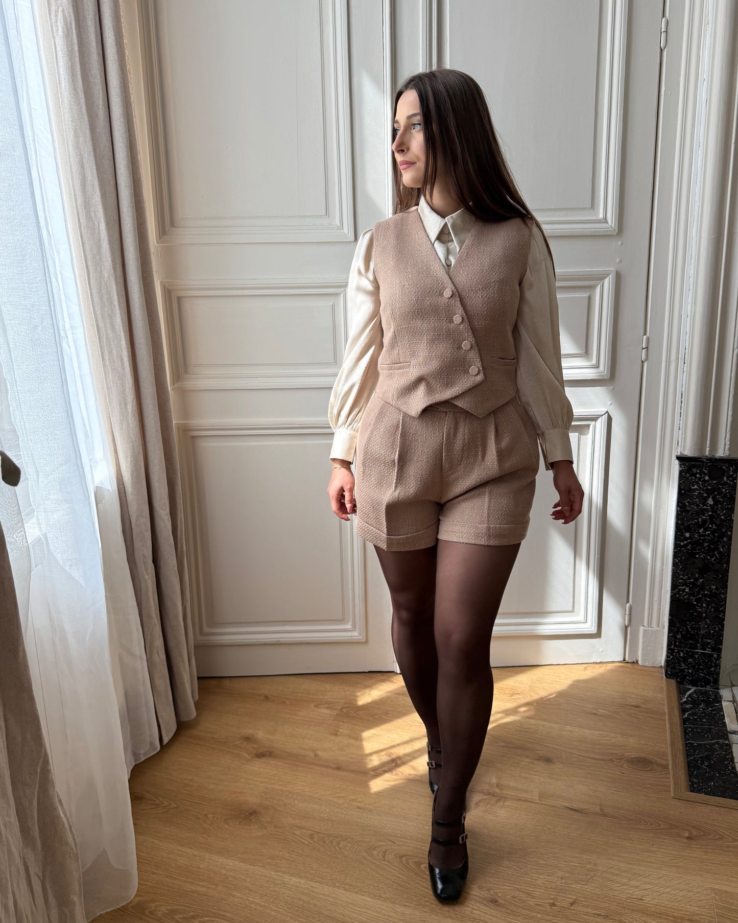 Gilet sans manches effet tweed Beige