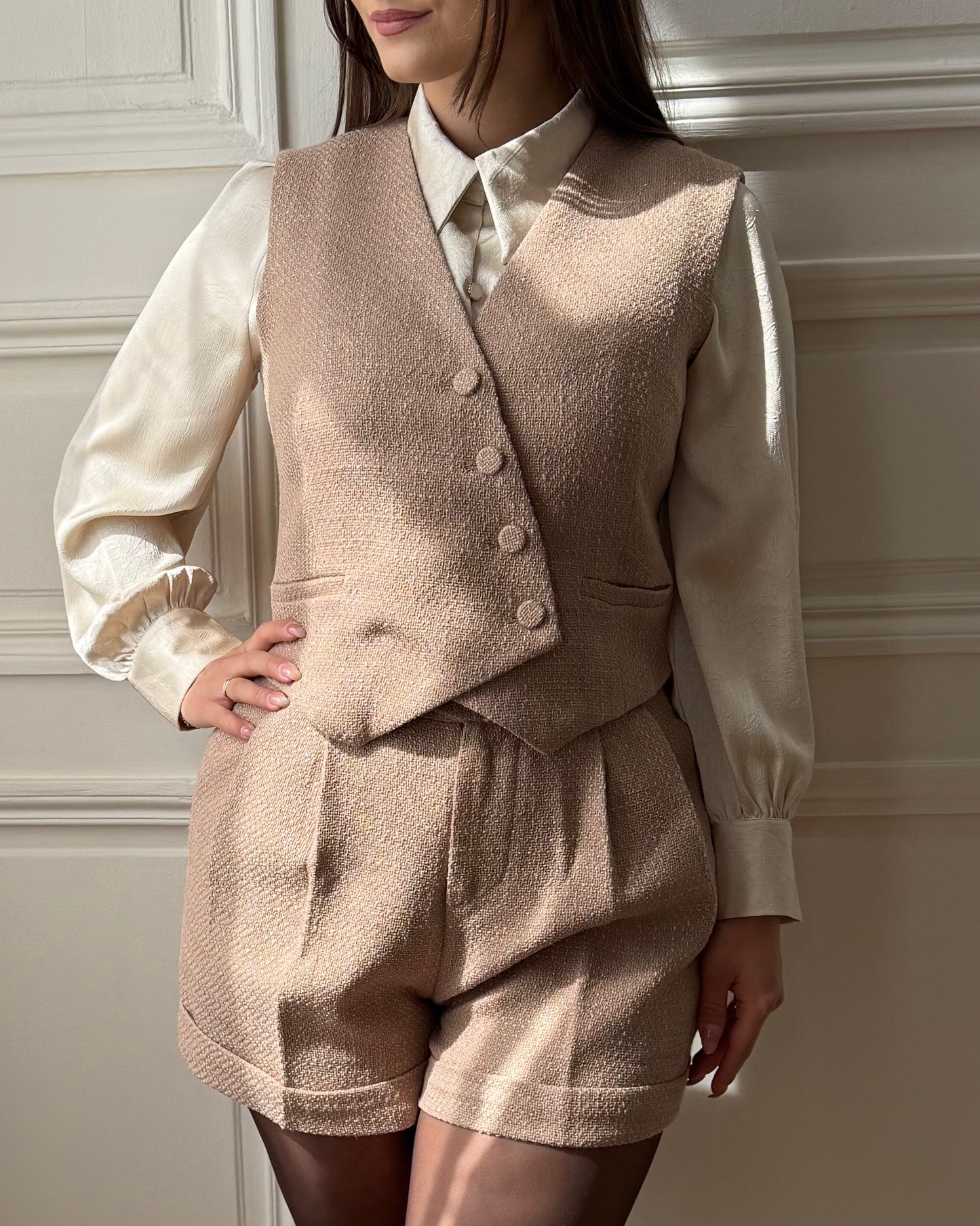 Gilet sans manches effet tweed Beige