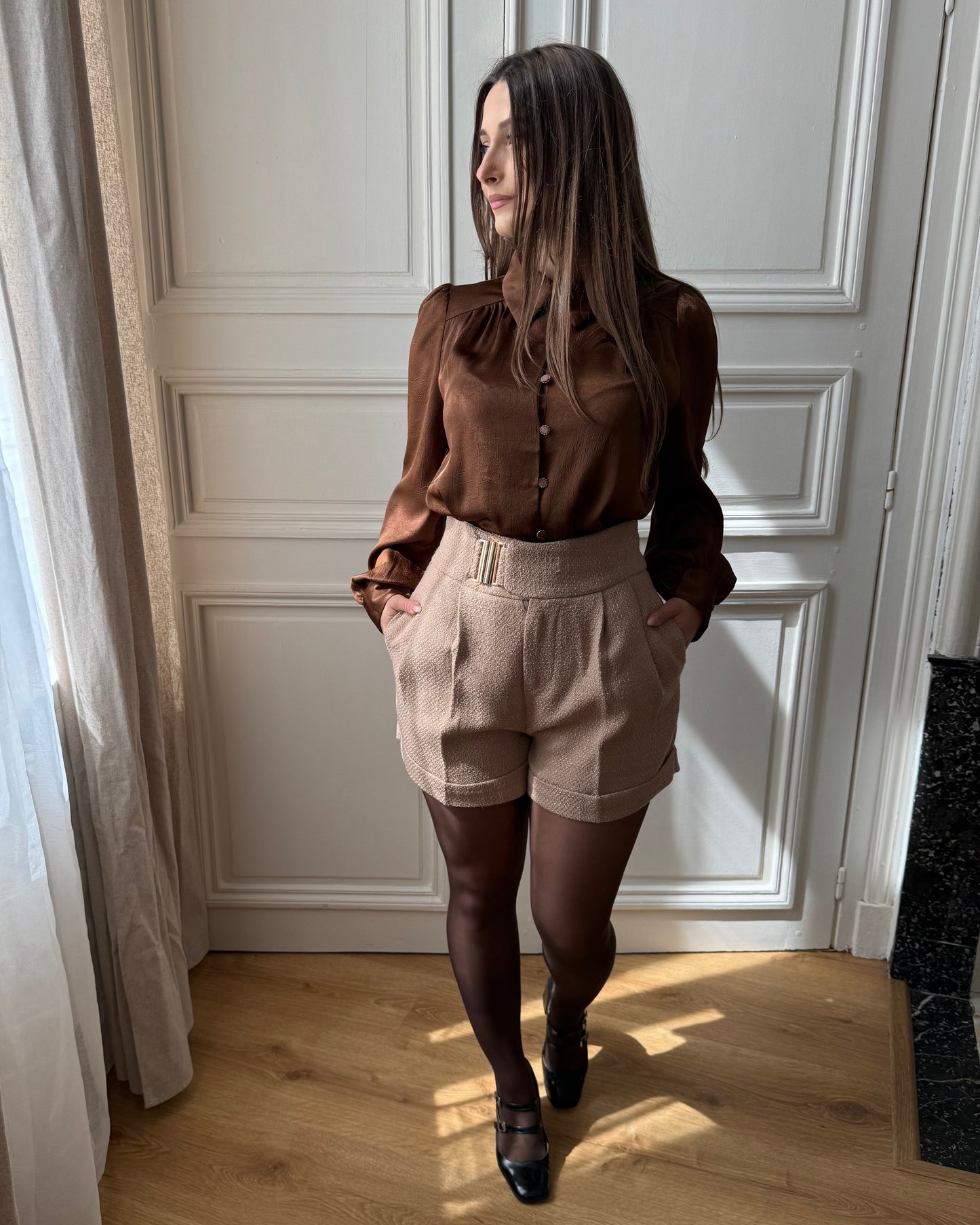 Chemise satinée Marron