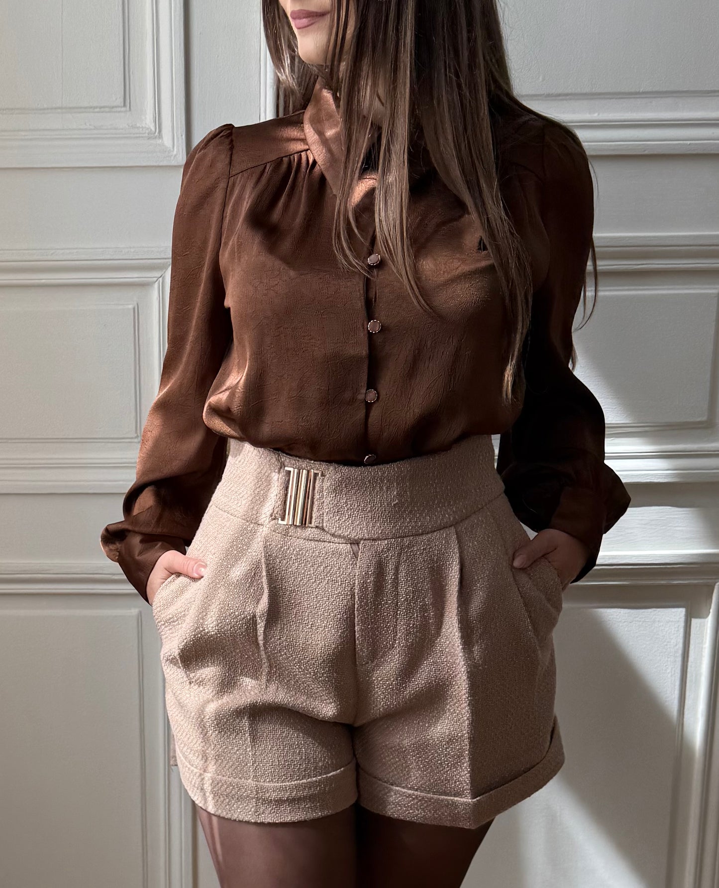 Chemise satinée Marron