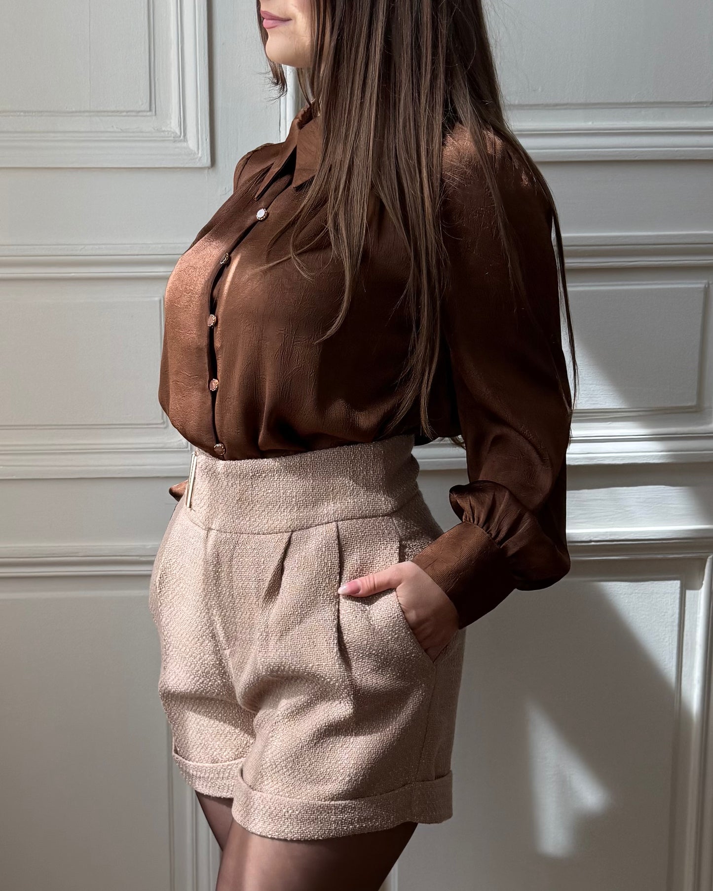 Chemise satinée Marron