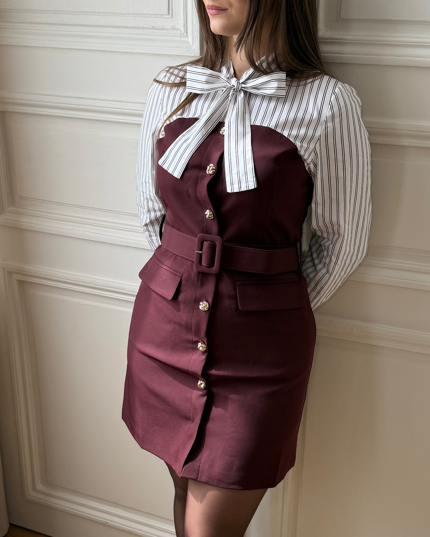 Robe chemise-bustier Bordeaux