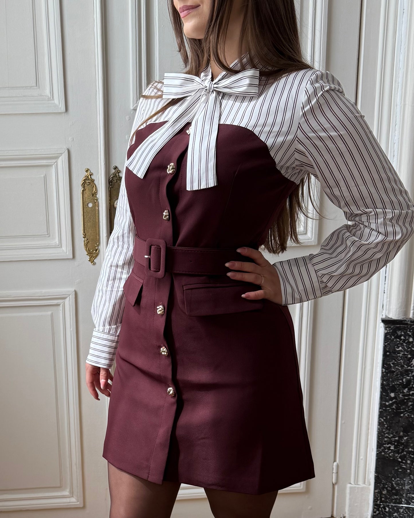 Robe chemise-bustier Bordeaux